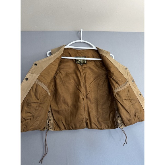 Vintage Hudson Leather Vest Womens XL Braided Tan Beige Brown Western Biker Y2K - Picture 3 of 6